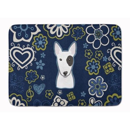 Carolines Treasures Blue Flowers Bull Terrier Machine Washable Memory Foam Mat BB5060RUG